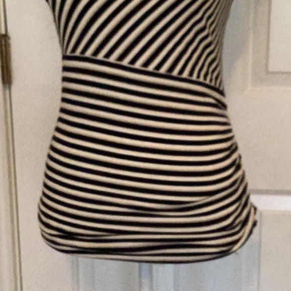 Cache Vintage Navy, White & Gold Striped One-Shoulder Top w/ Gold Buckle - Picture 4 of 11